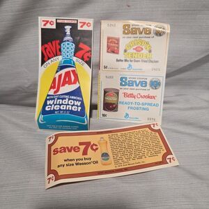 70s VTG 4 Product Coupons Lot Ajax Betty Crocker Frosting Wesson Crisp'n Tender